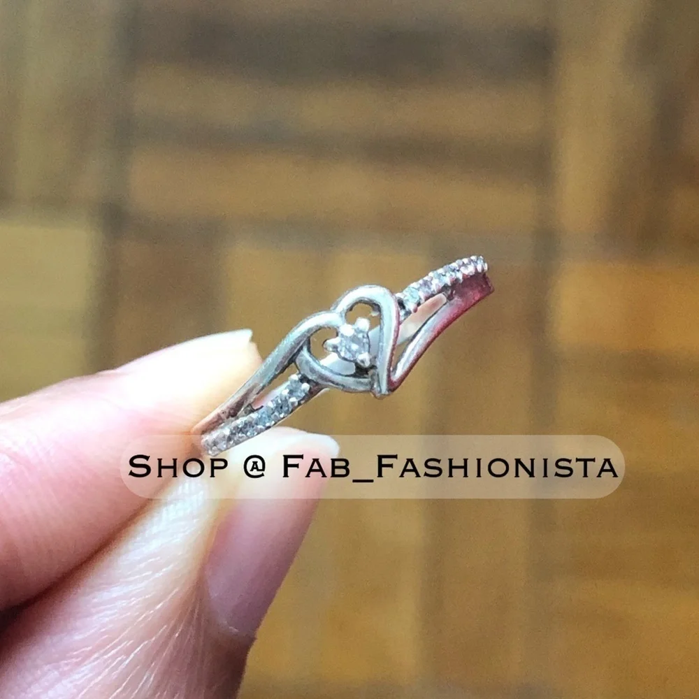 Diamond Heart Promise Ring Sterling Silver Size 6.5